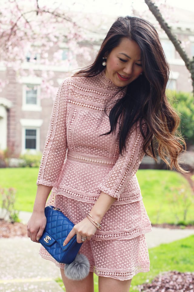 Pink Crochet Lace Dress and Mini Chanel Bag - www.iamstyle-ish.com