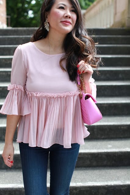 Pink bell sleeve top - petite fashion