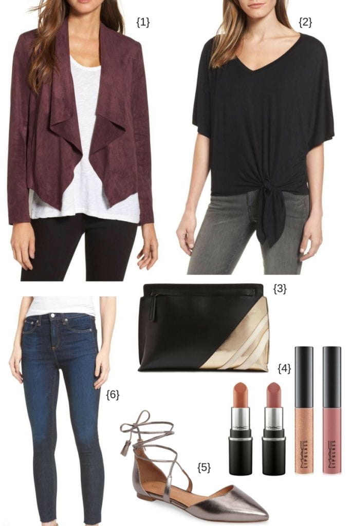 suede jacket and tie front tee - cute outfits for fall