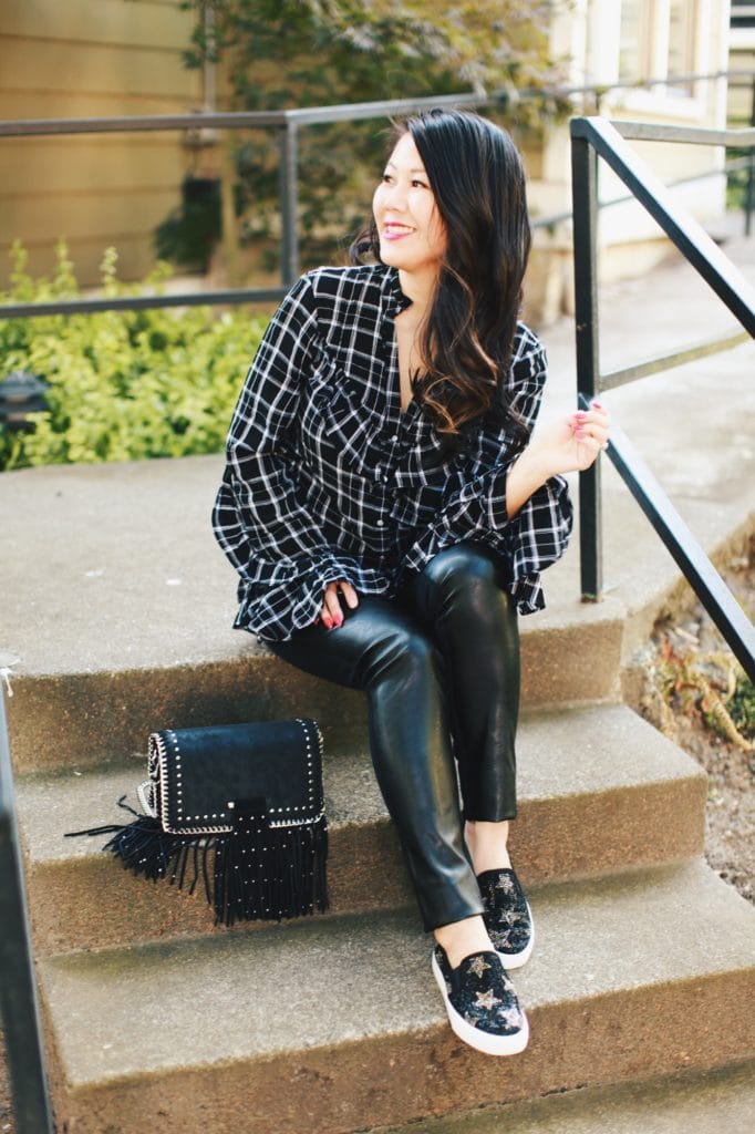 Anna Sui x Macy's Plaid top and leather leggings