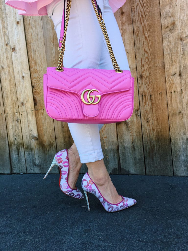 pink gucci bag and Louboutin heels