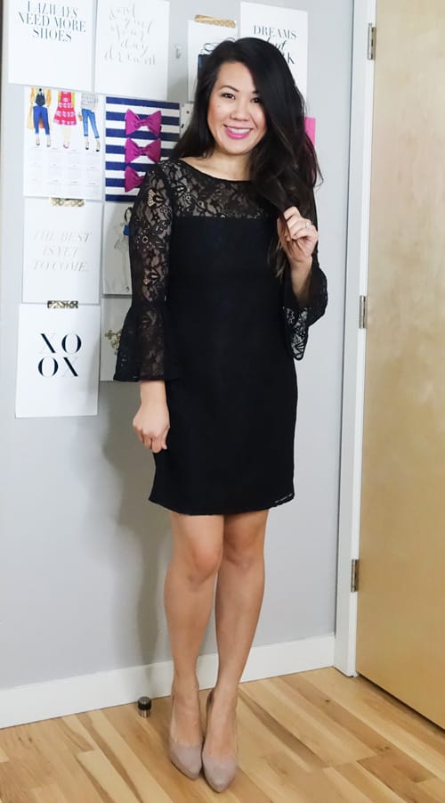 Black lace holiday party dress