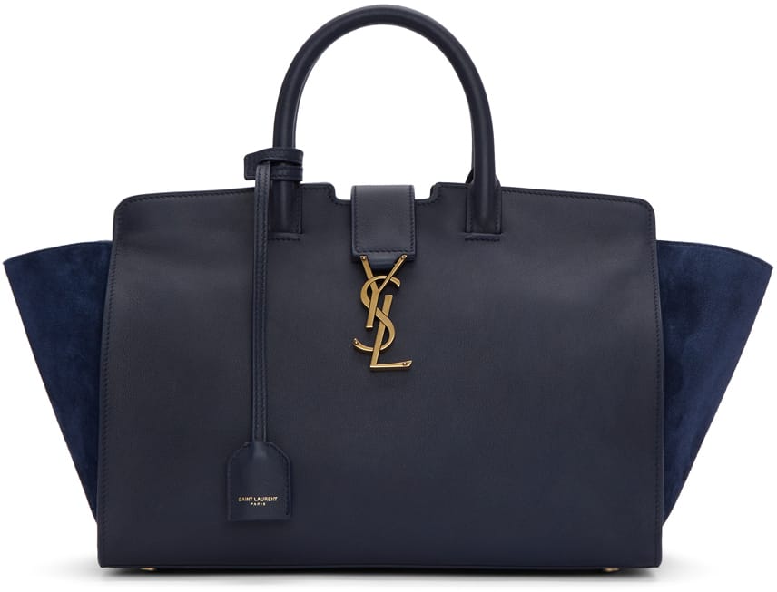 ON SALE! SAINT LAURENT: NAVY SMALL DOWNTOWN CABAS TOTE