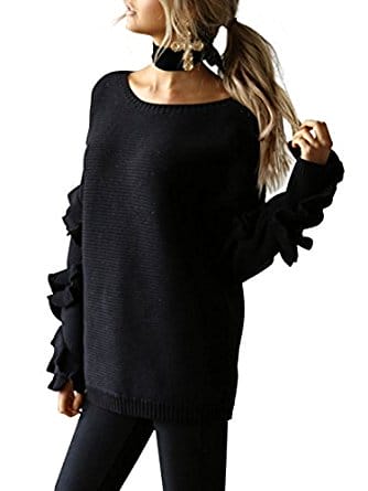Black Ruffle Oversized Sweater