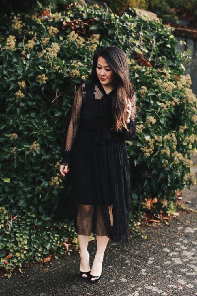 Chicwish Black Lace Dress and Louboutin Heels