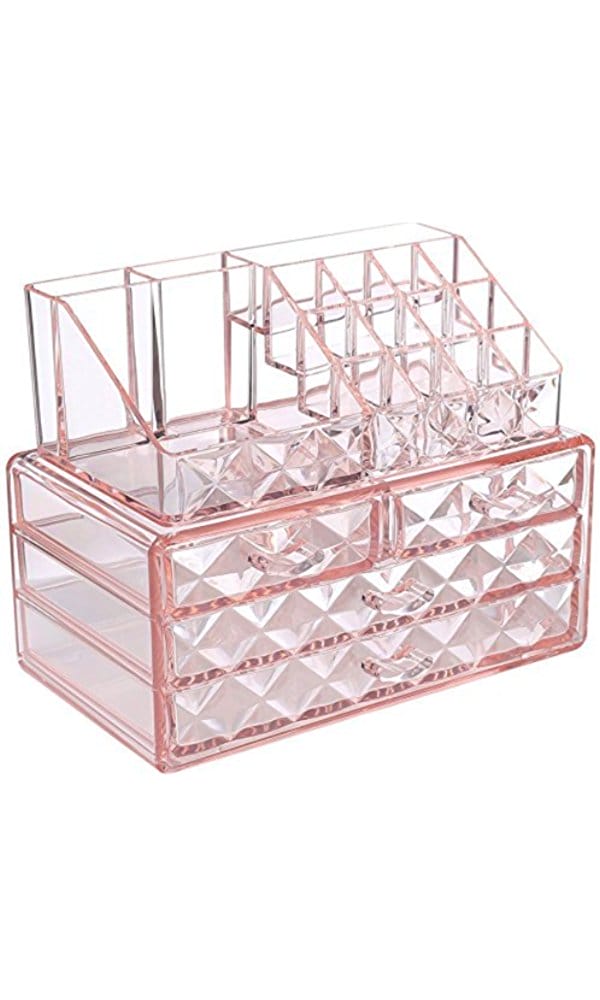 pink makeup and jewelry organizer