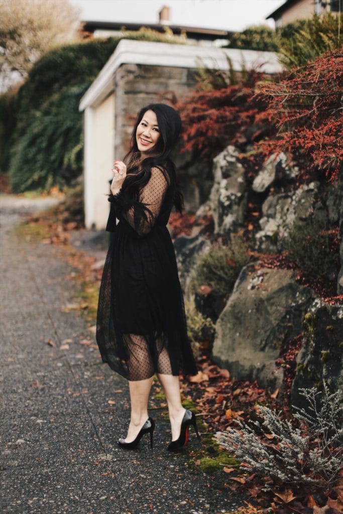 Chicwish Black Lace Dress and Louboutin Heels
