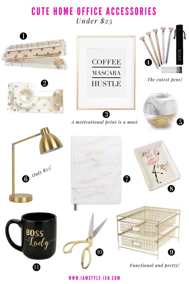 home office accessories, cute home office accessories under $25, home office decor, home decor on a budget, office decor under $25, home office decorating ideas, gold office accessories 
