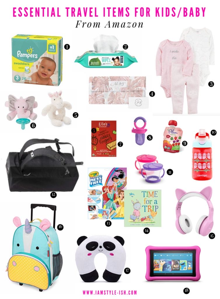 essential travel items for kids and baby from amazon, kids travel essentials from amazon, baby travel essentials from amazon, what to pack for kids and babies, packing list for kids and babies, must haves for traveling with kids