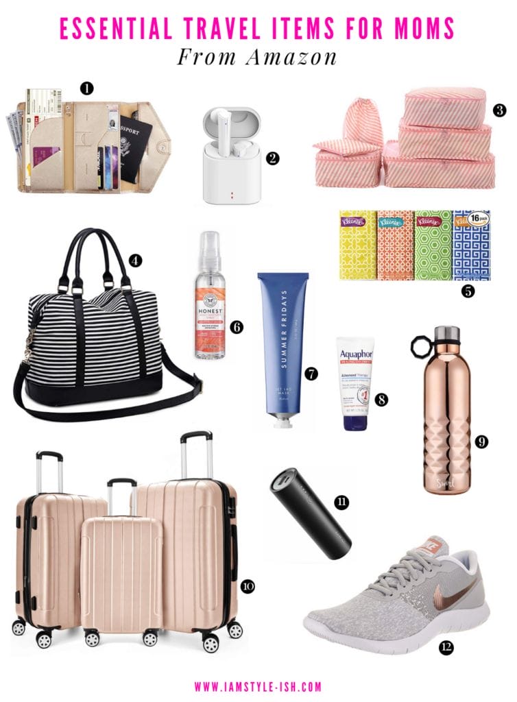 essential travel items for moms from amazon, amazon travel essentials, what to pack for a vacation for moms, moms packing list, women travel essentials, mom travel essentials, amazon travel essentials