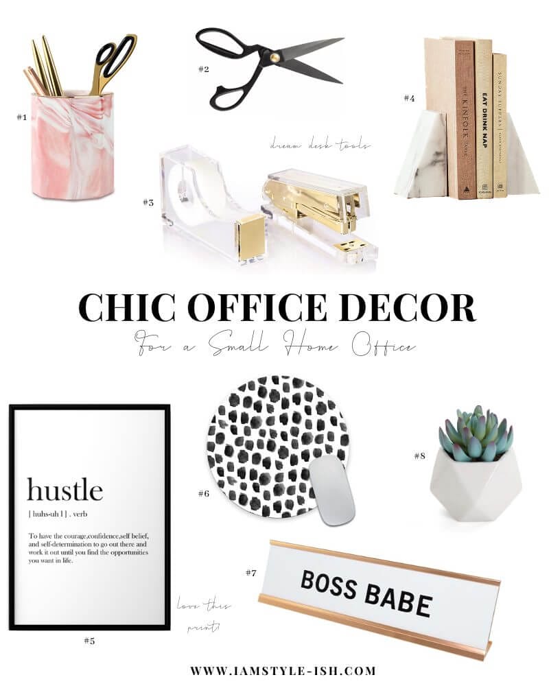 Chic Ideas for a Small Home Office, home office ideas, home office organization, home office decor, chic office decor, chic office organization, office organization ideas, chic office furniture, office furniture ideas, chic home office furniture, home office style, home office inspiration, office inspiration, boss babe ideas, boss babe inspiration, work from home ideas, work from home inspiration, small office ideas, small office space inspiration, small office decorating ideas, how to decorate a small office, how to style a small office, black and white office, black and gold office, white and gold office, black white and pink office, gold office decor