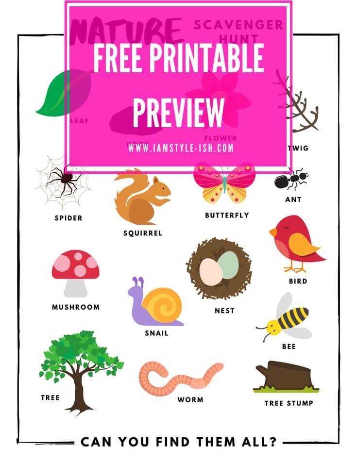 print out this free nature scavenger hunt checklist