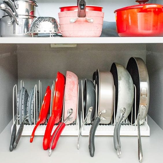 how to organize pots and pans in the kitchen