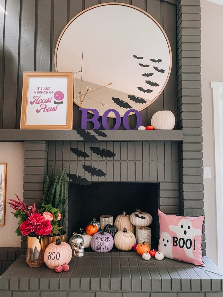 Halloween decor over the fireplace