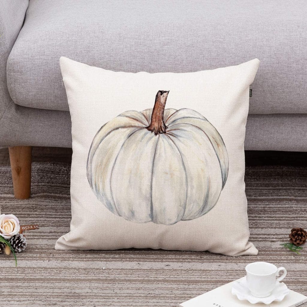 White pumpkin throw pillow for outdoors