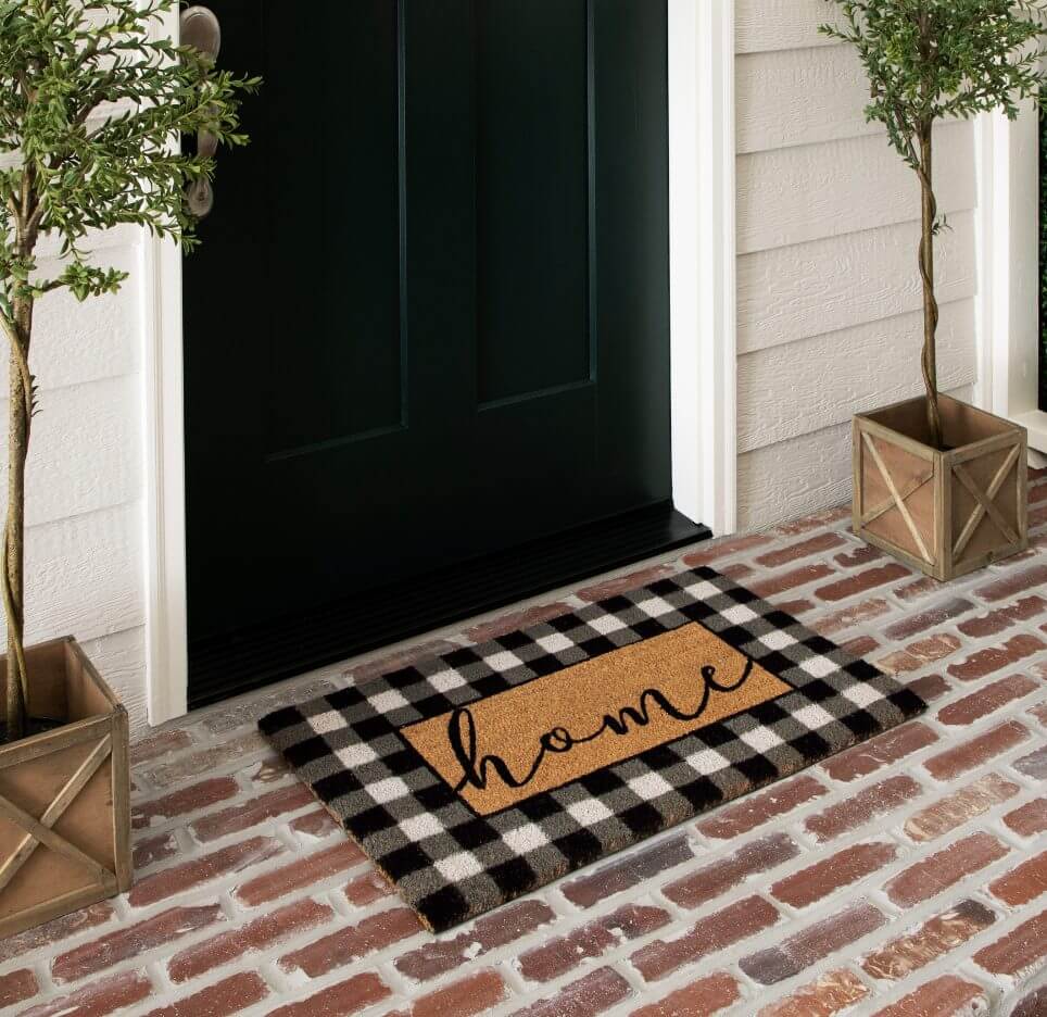 Black and white farmhouse welcome mat