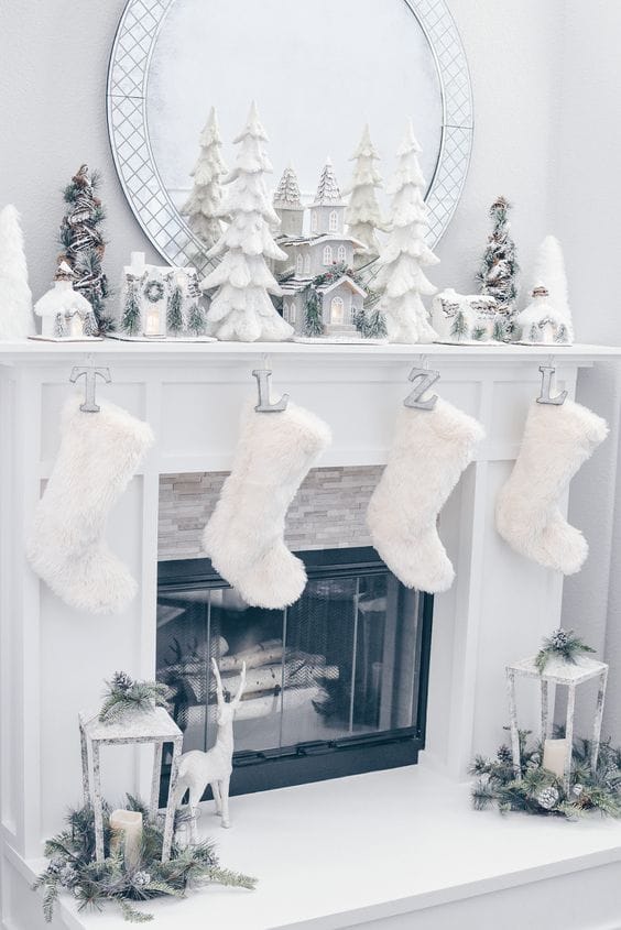 all white christmas mantle decor