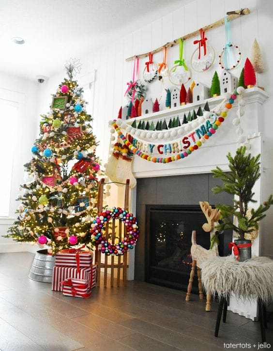 colorful christmas mantle ideas