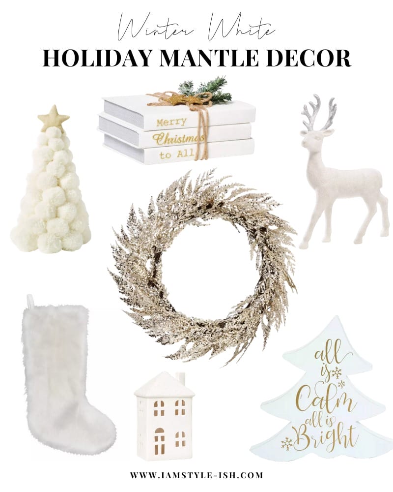 all white affordable holiday mantle decor 