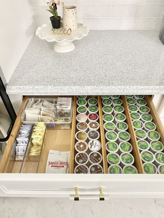 Kitchen coffee drawer organization inspiration