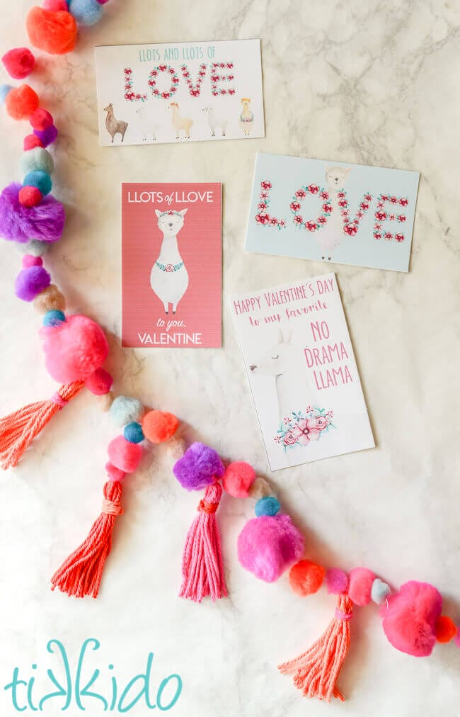 free printable llama Valentine's Day cards
