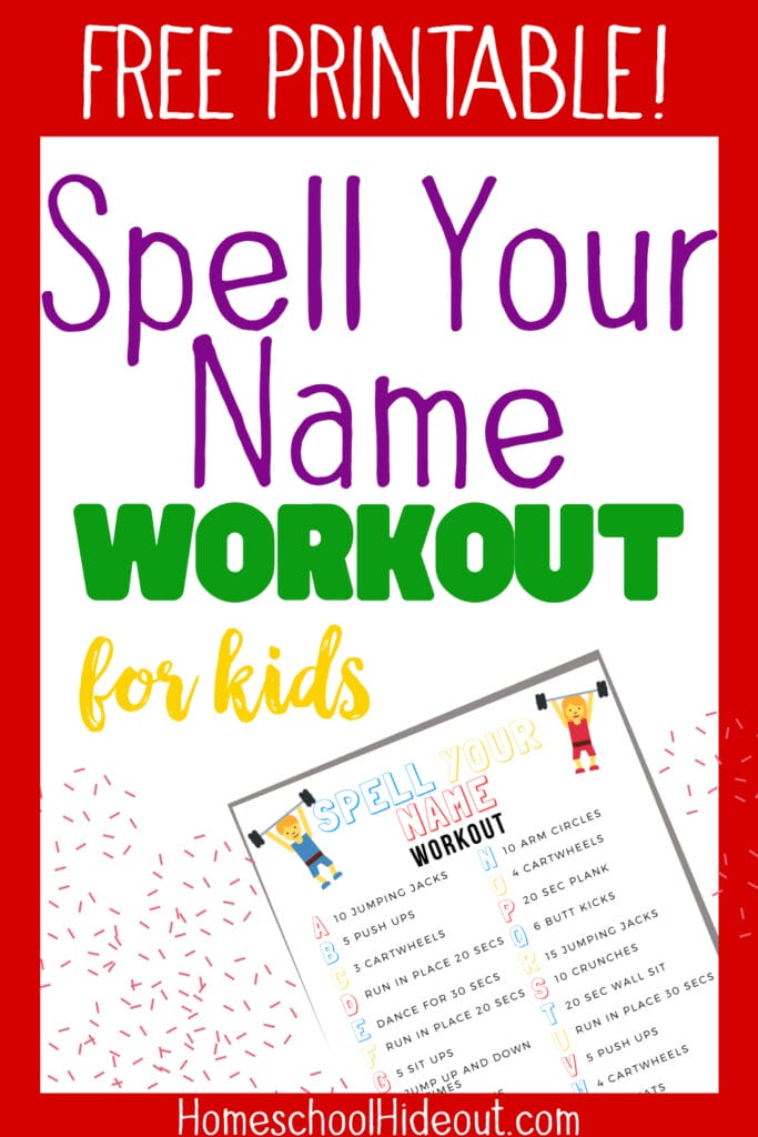 Spell Your Name Workout for Kids free printable