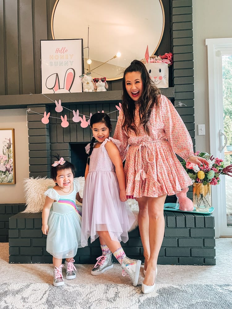 Mommy and daughters Easter dresses and Easter decor