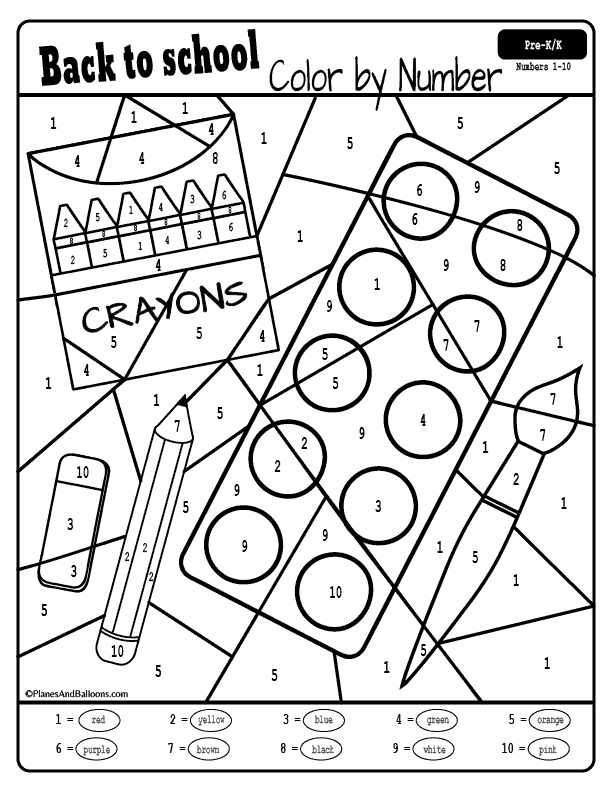 BACK TO SCHOOL COLOR BY NUMBER COLORING SHEET