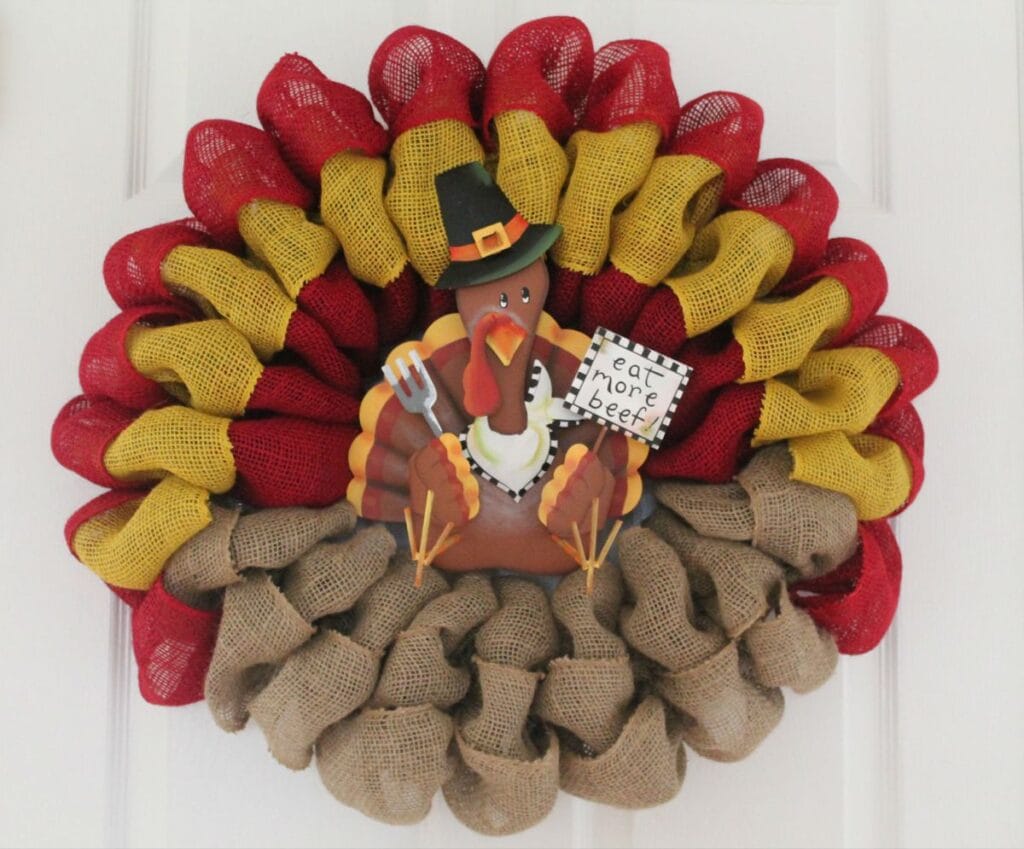 DIY Burlap Turkey Thanksgiving Wreath