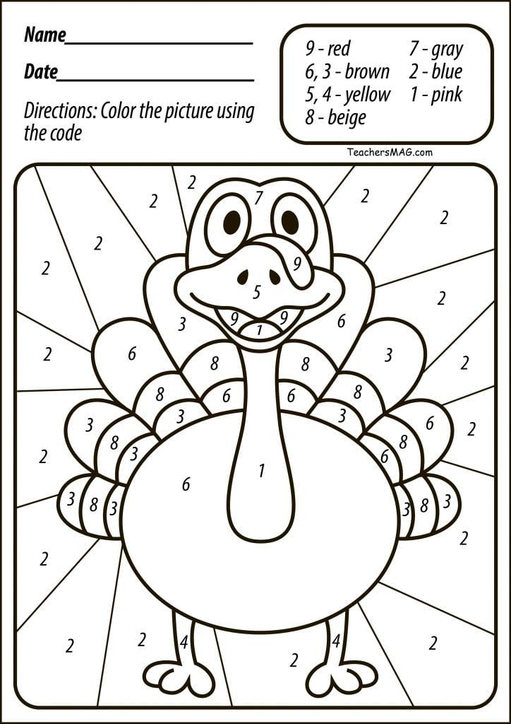 Turkey Color By Number Page