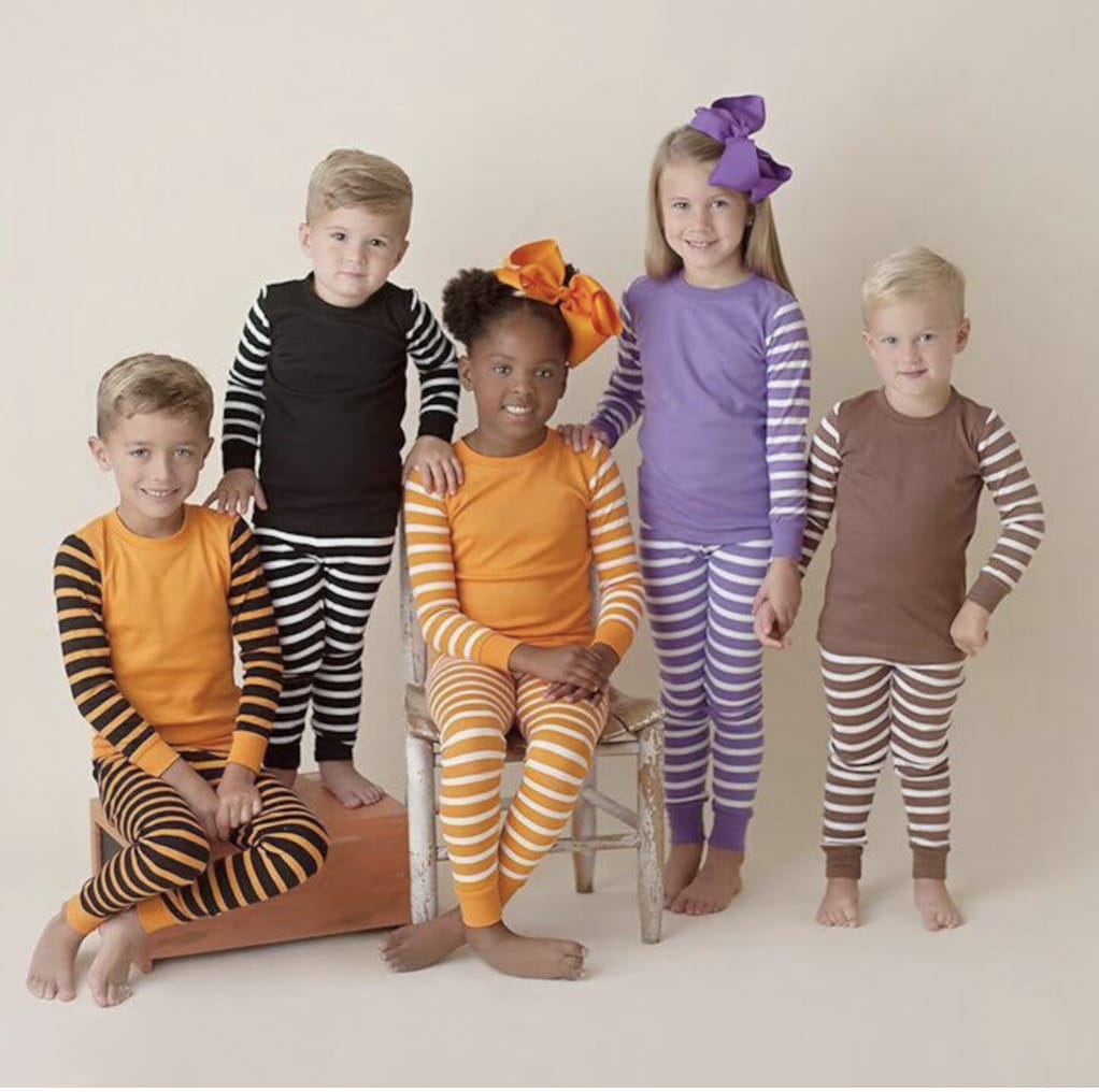 Festive Striped Kids Halloween Pajamas