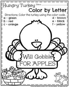 Will Gobble for Apples Color by Number Page