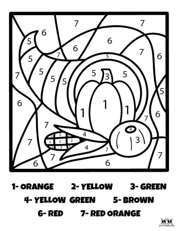 Thanksgiving Cornucopia Color by Number page