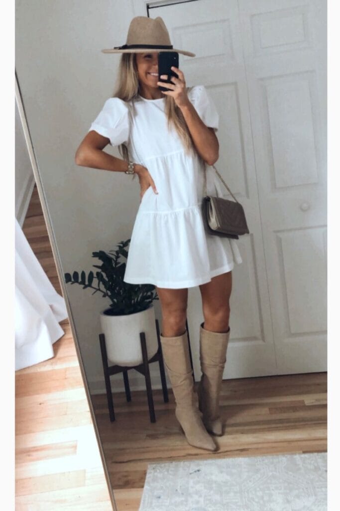 casual dress with knee-high boots