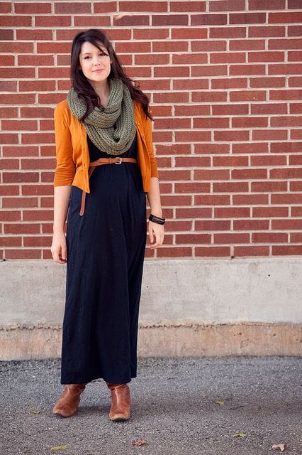 Maxi Dress with Cardigan and Scarf