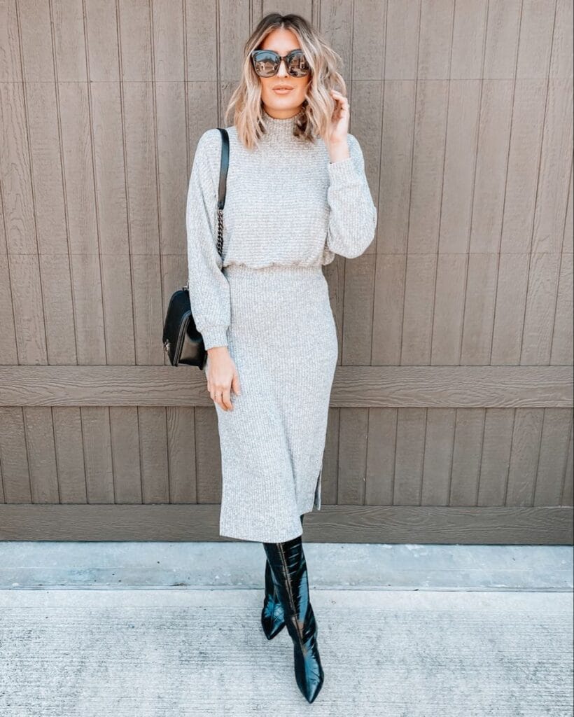 sweater dress with knee high boots