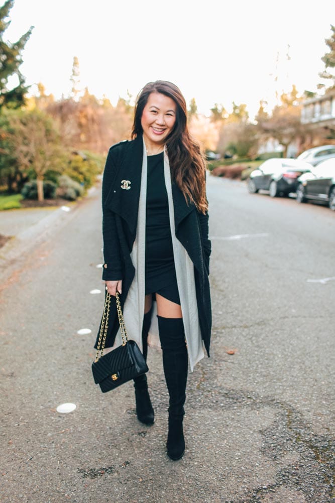 Dress with black knee high clearance boots