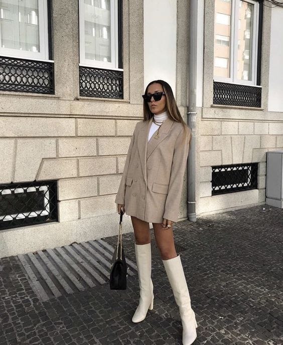 blazer worn as dress and boots
