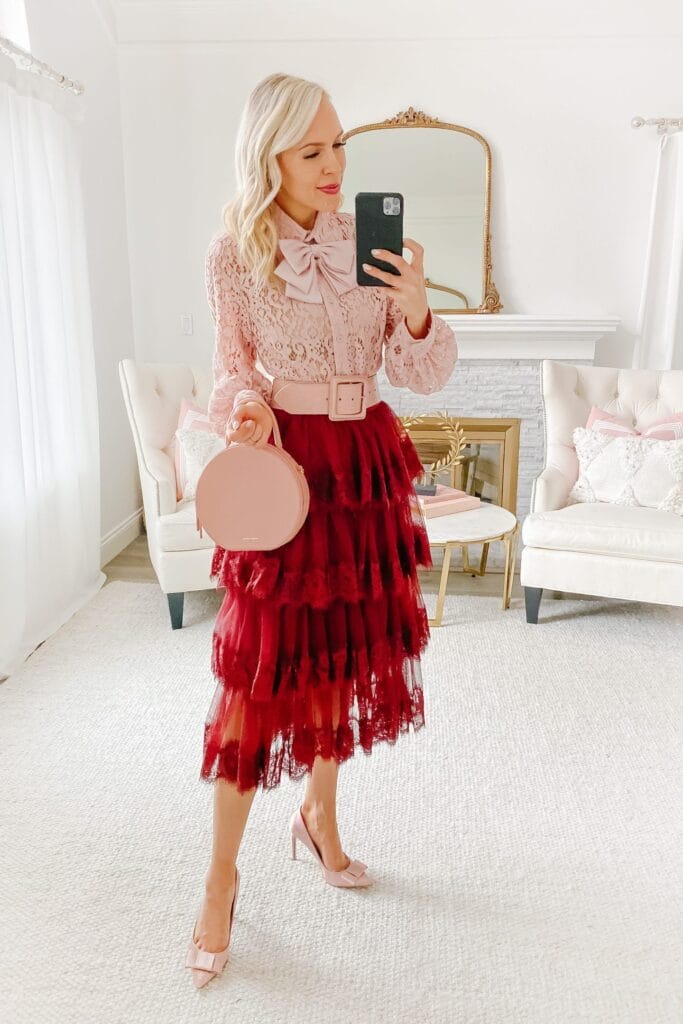 pink and red Christmas outfit idea