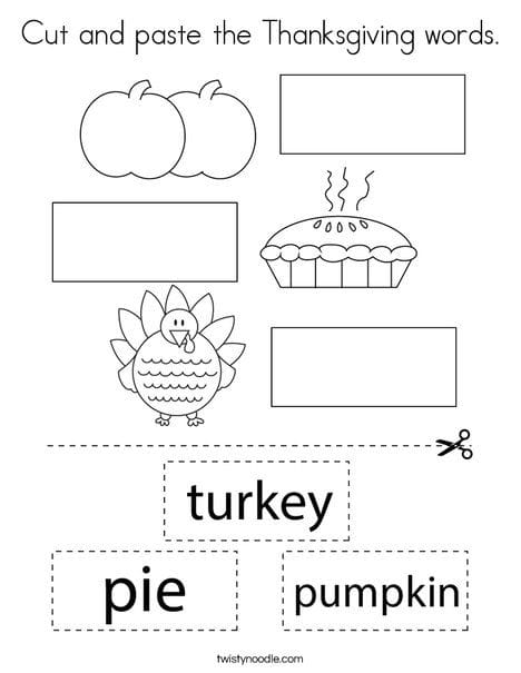 Cut and Paste Thanksgiving Words Worksheet