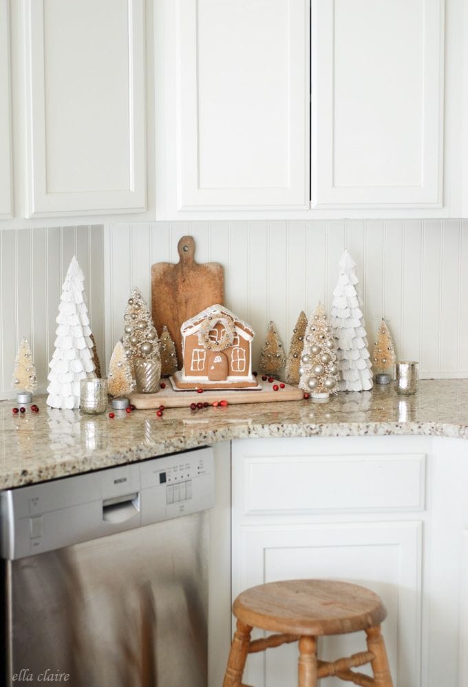 Kitchen Counter Christmas Decor Ideas - Trees and Gingerbread House