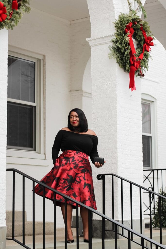 floral skirt Christmas outfit idea