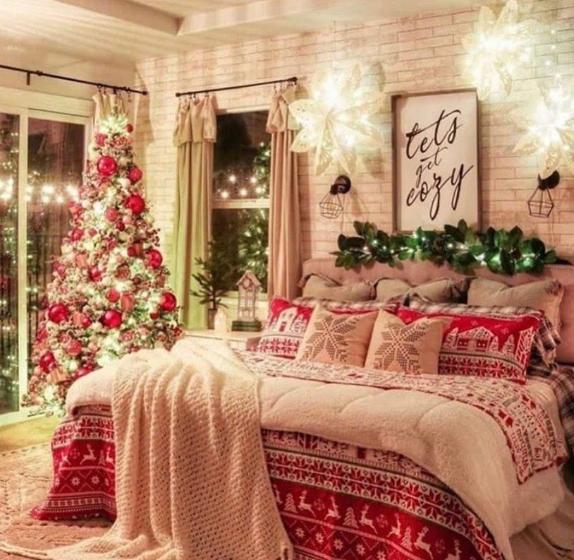 cozy red christmas bedroom decor