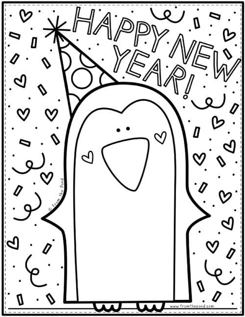 Penguin Happy New Year Coloring Page