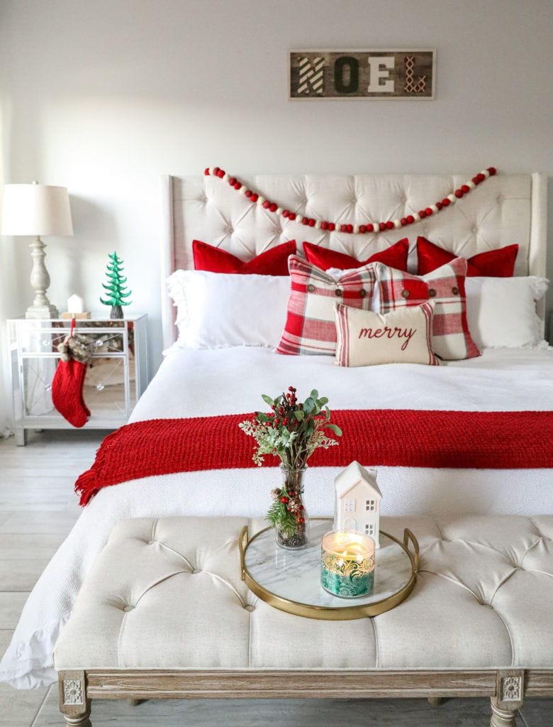 red and white christmas bedroom decor