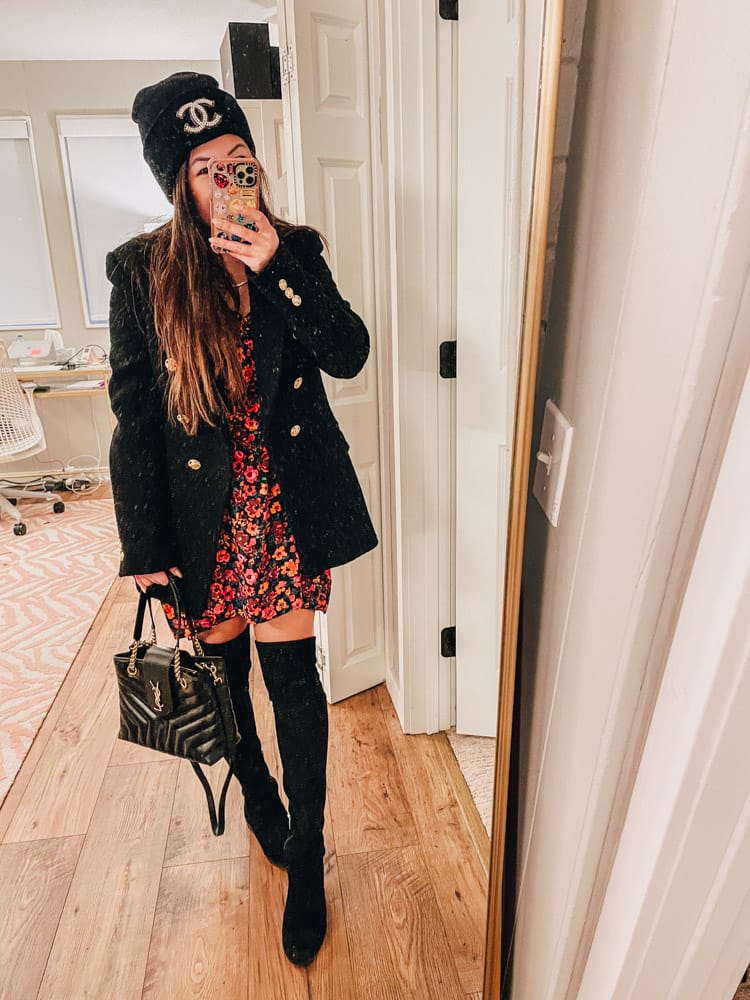 blazer and floral dress outfit