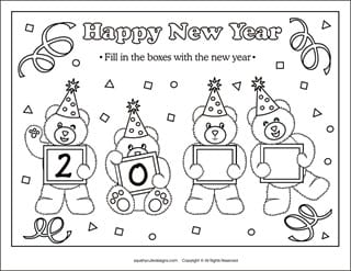 Happy New Year Fill in the Box Coloring Page