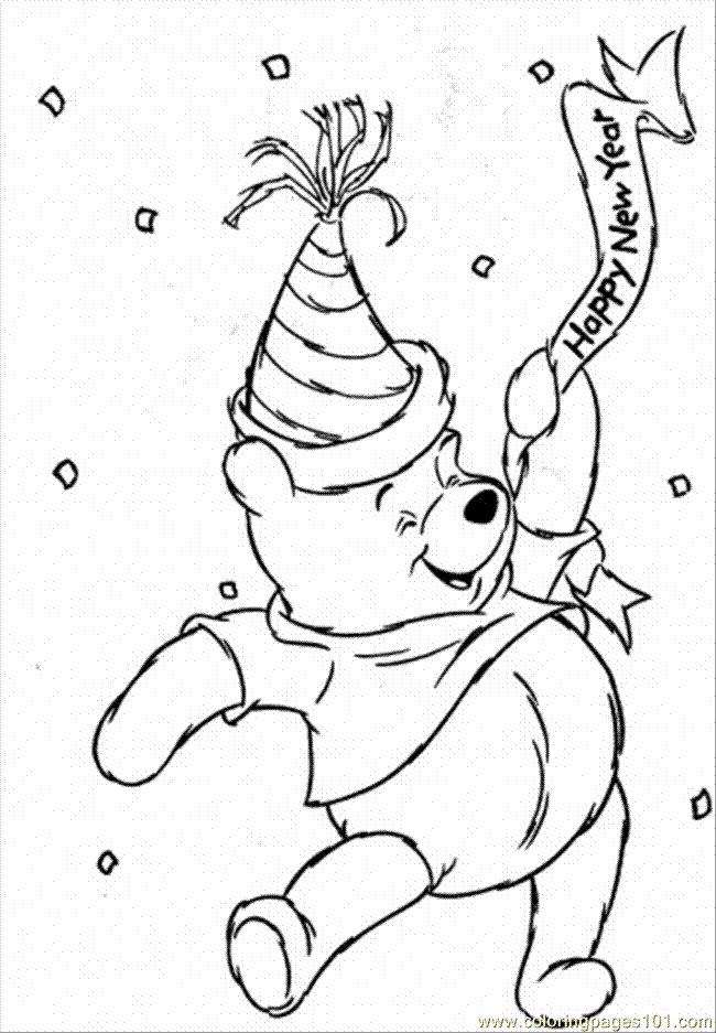 Winnie the Pooh Happy New Year Coloring Page