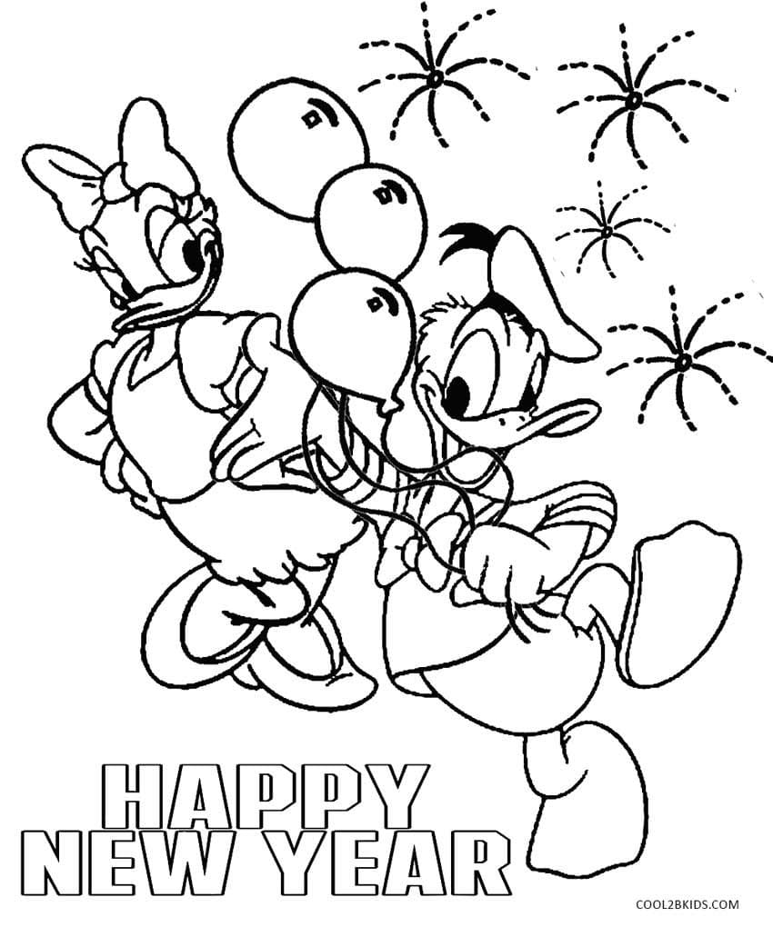 Donald and Daisy New Years Coloring Page