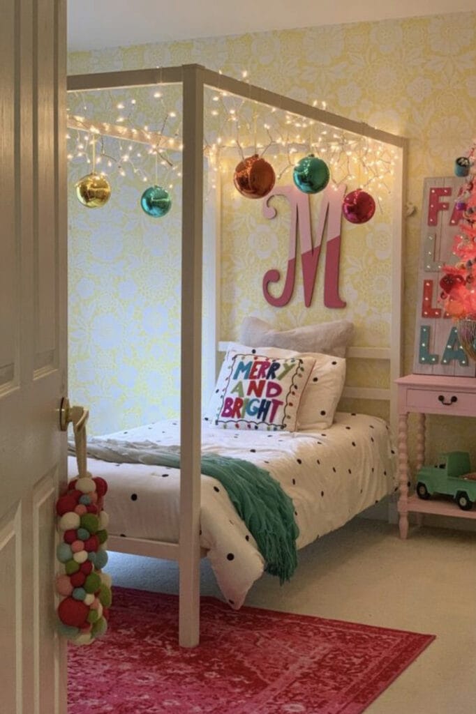 colorful girls christmas bedroom decor